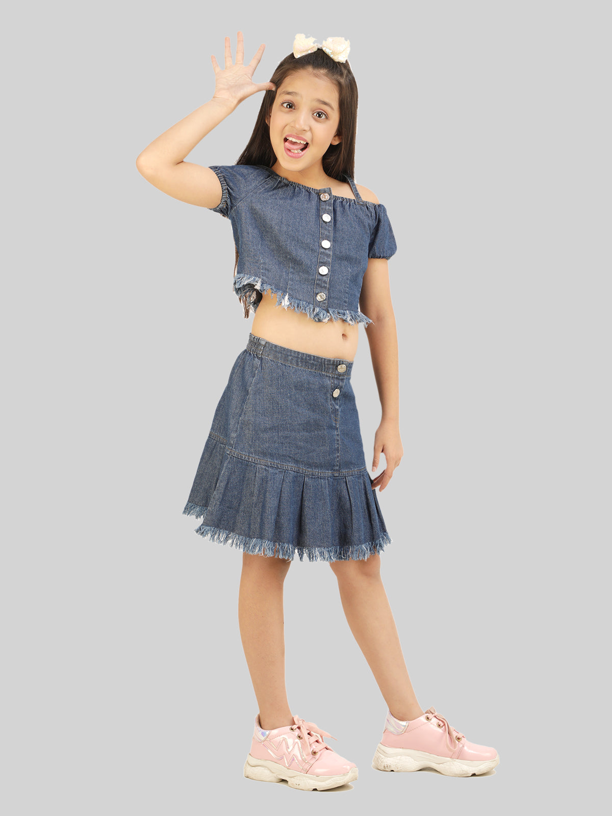 Girls Denim Top & Skirt Co-Ord Set