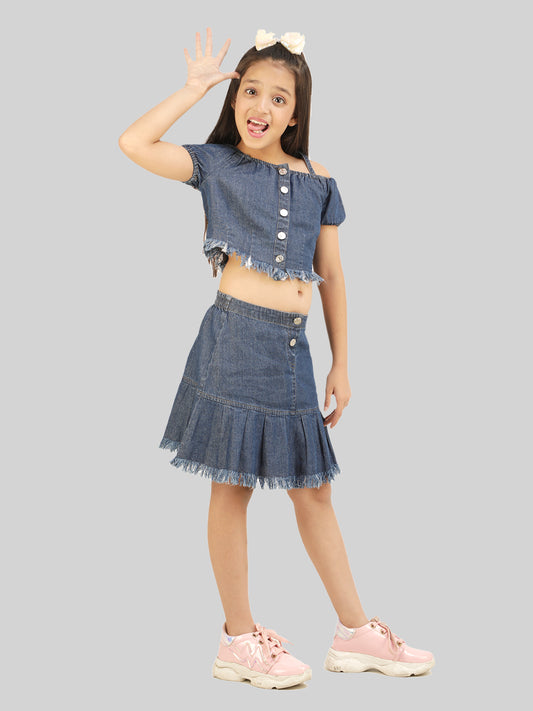 Girls Denim Top & Skirt Co-Ord Set
