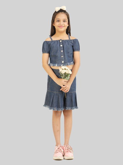 Girls Denim Top & Skirt Co-Ord Set