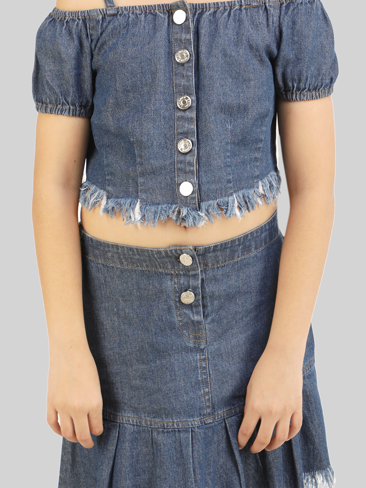 Girls Denim Top & Skirt Co-Ord Set