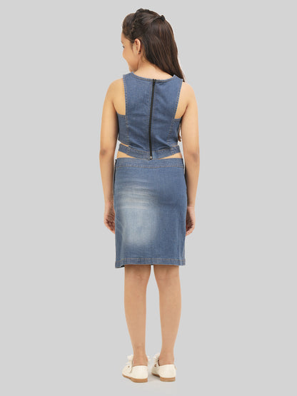 Girls Denim Top & Skirt Co-Ord Set