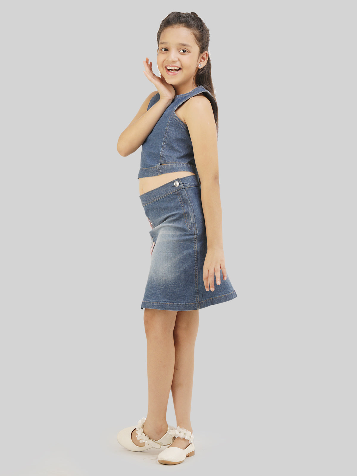 Girls Denim Top & Skirt Co-Ord Set