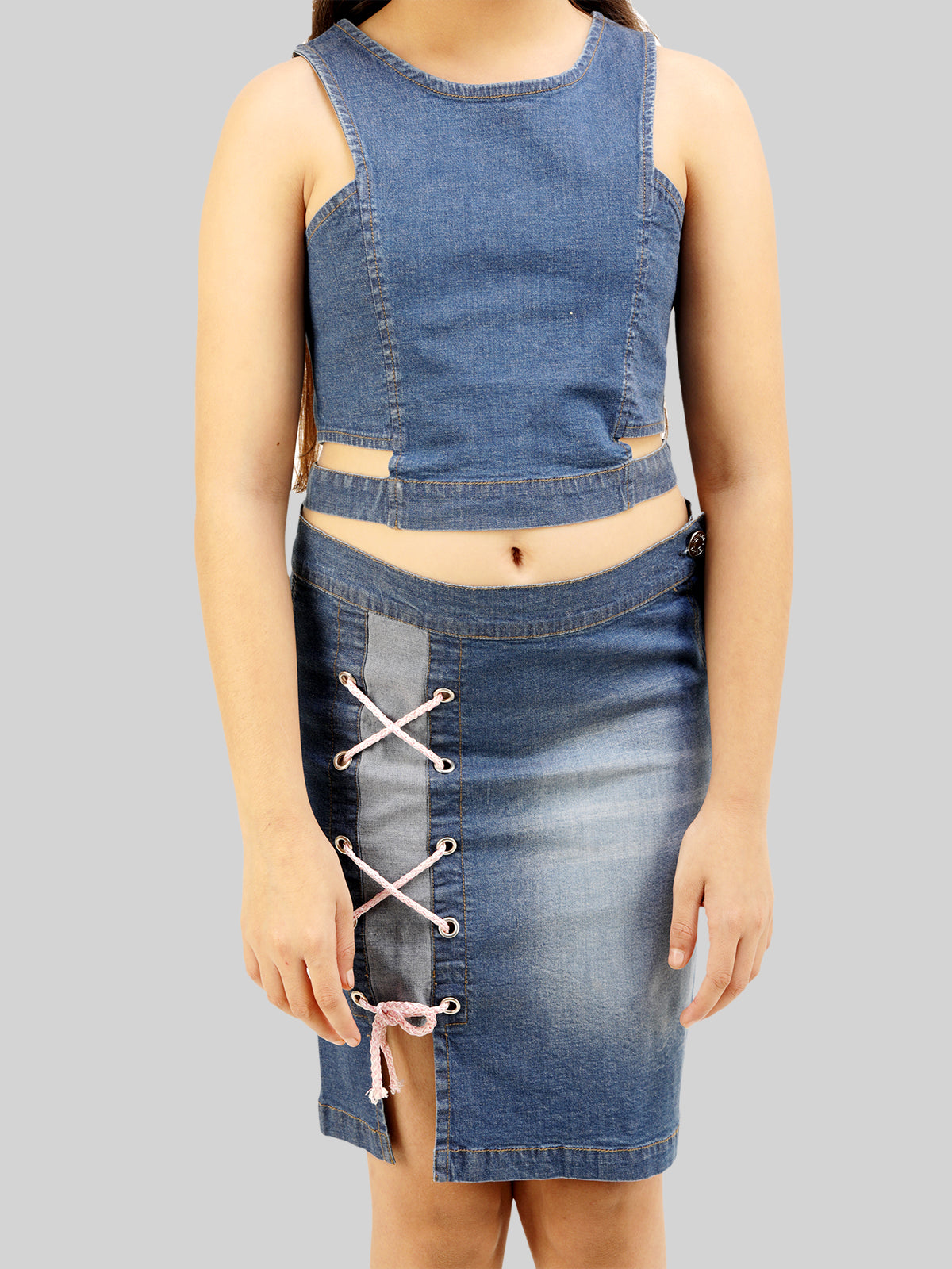 Girls Denim Top & Skirt Co-Ord Set