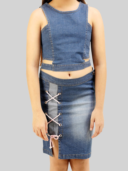 Girls Denim Top & Skirt Co-Ord Set
