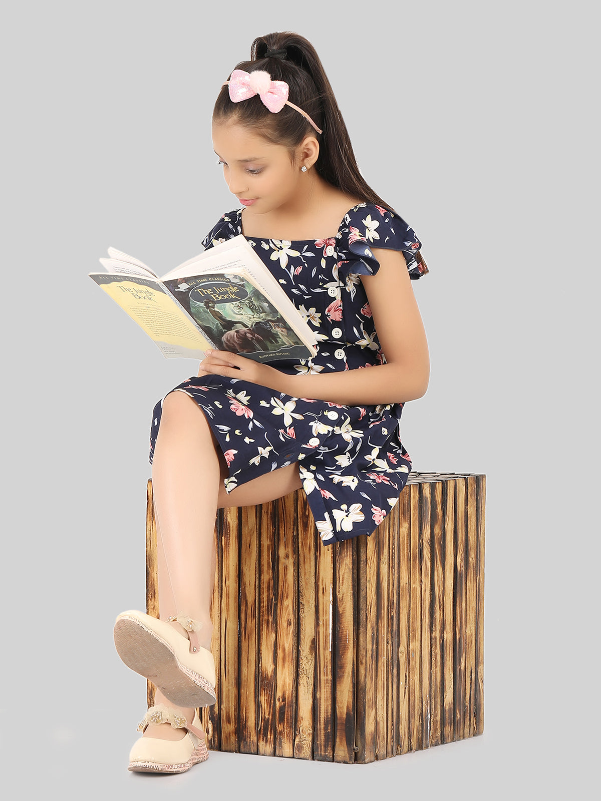 Girls Floral Print Fit & Flare Dress