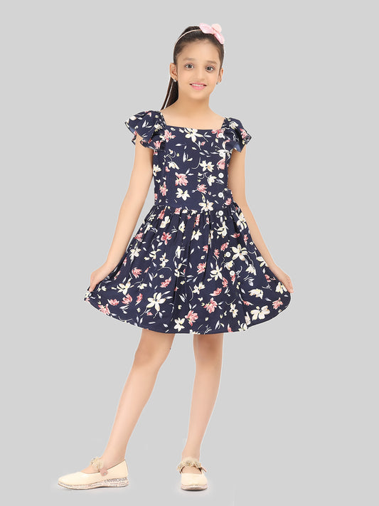 Girls Floral Print Fit & Flare Dress