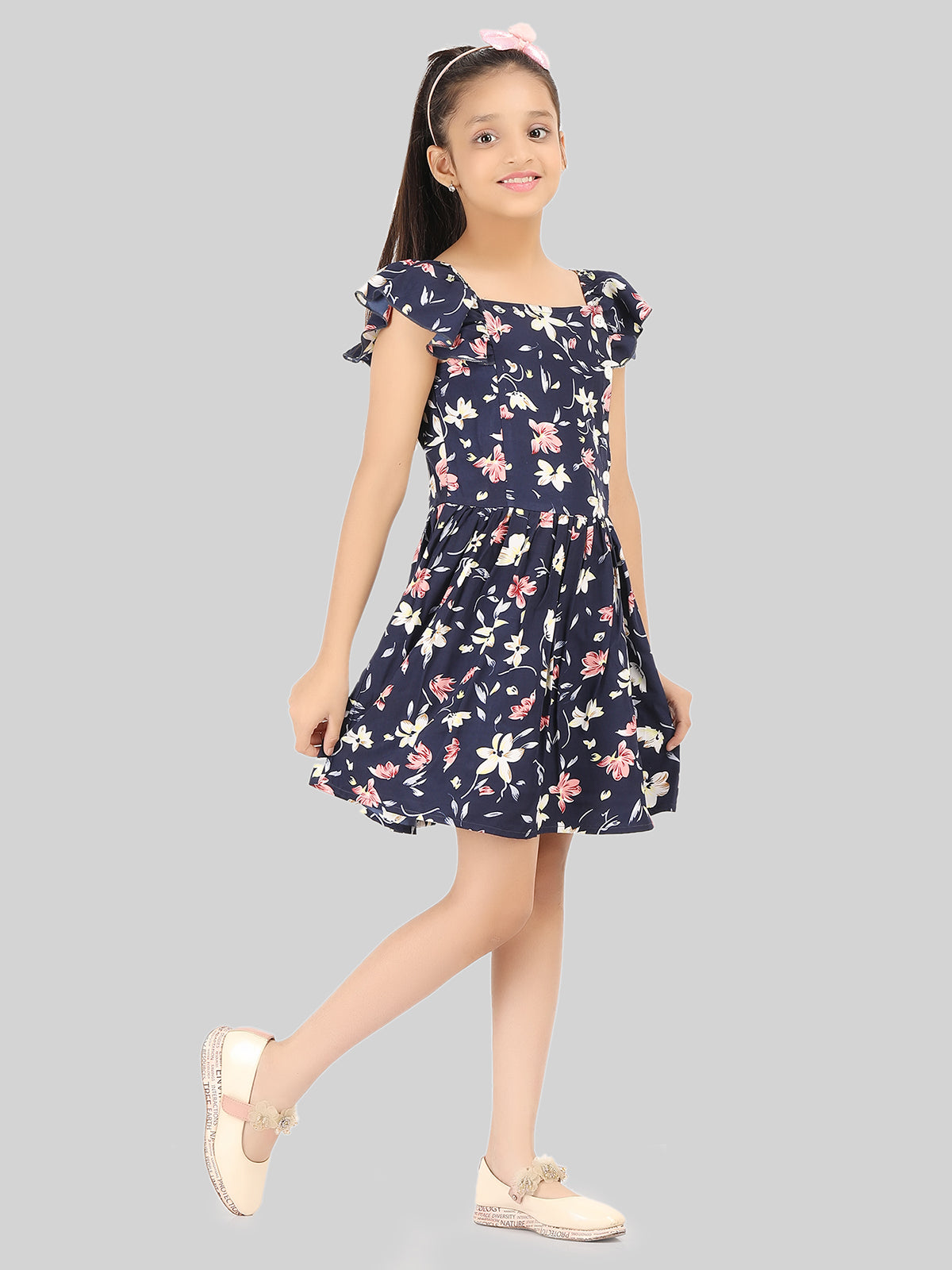 Girls Floral Print Fit & Flare Dress
