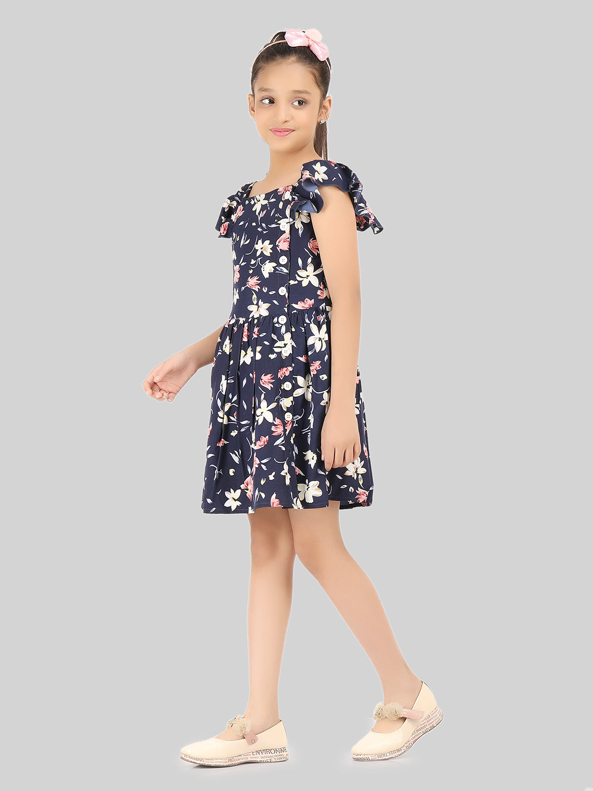 Girls Floral Print Fit & Flare Dress