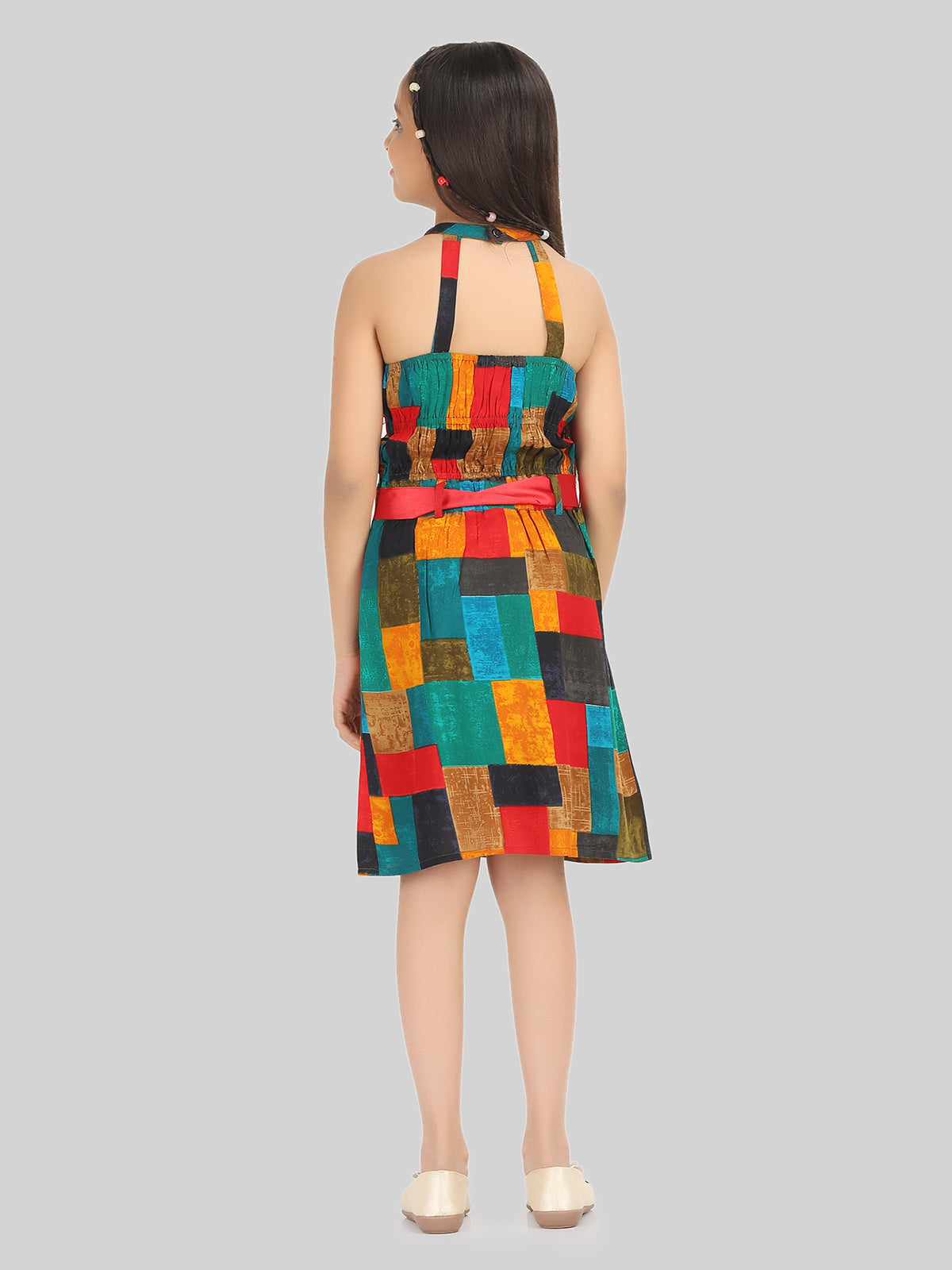 Girls Mock Neck Abstract Fit & Flare Dress