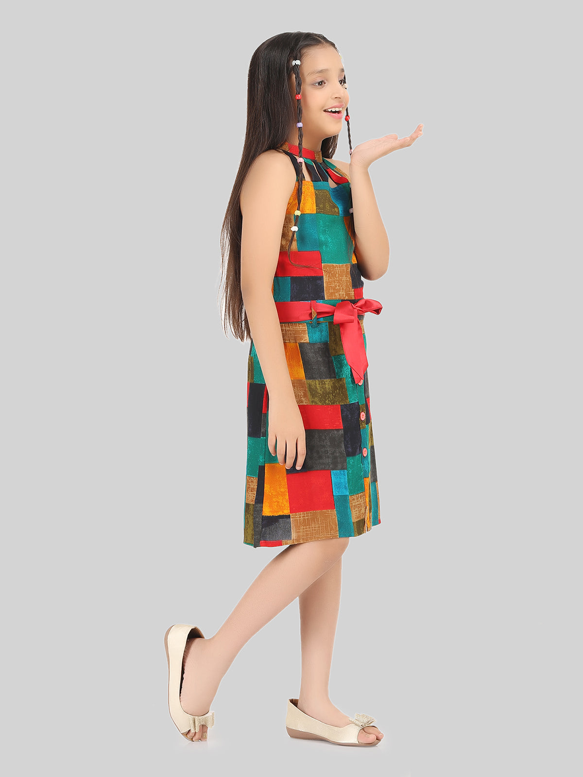 Girls Mock Neck Abstract Fit & Flare Dress