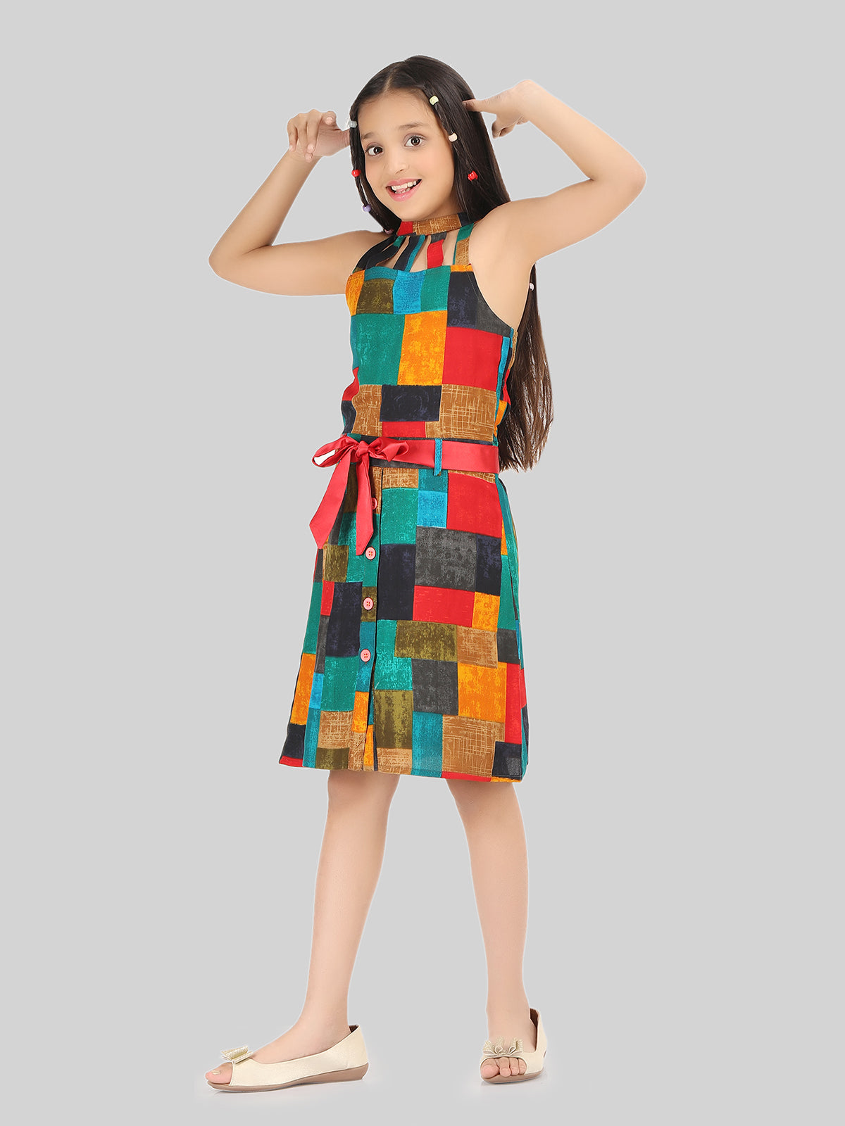 Girls Mock Neck Abstract Fit & Flare Dress