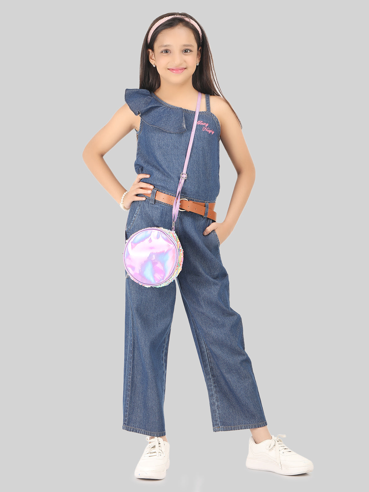 Girls Denim Jumpsuit with Belt