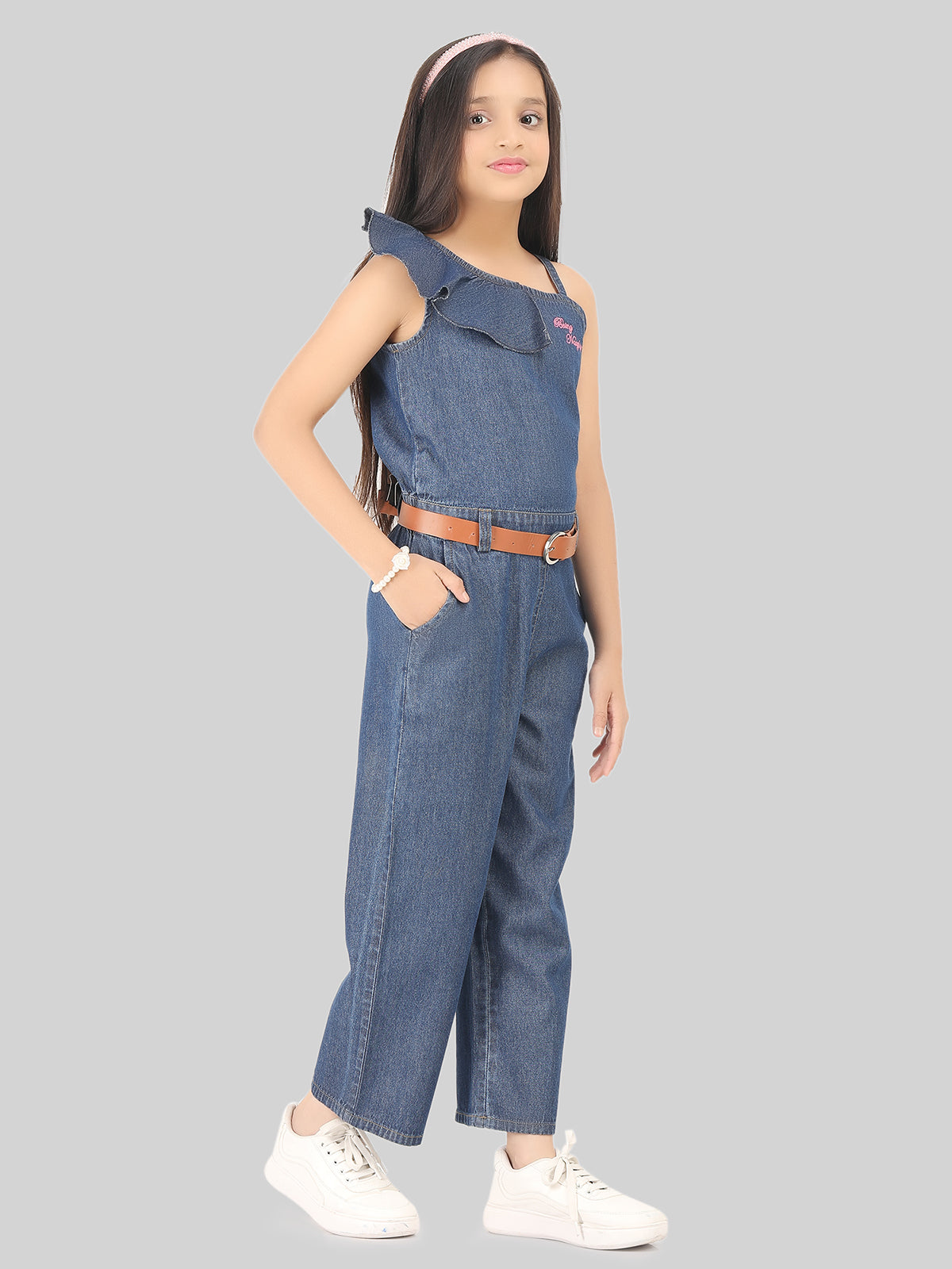 Girls Denim Jumpsuit with Belt