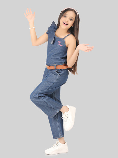 Girls Denim Jumpsuit with Belt