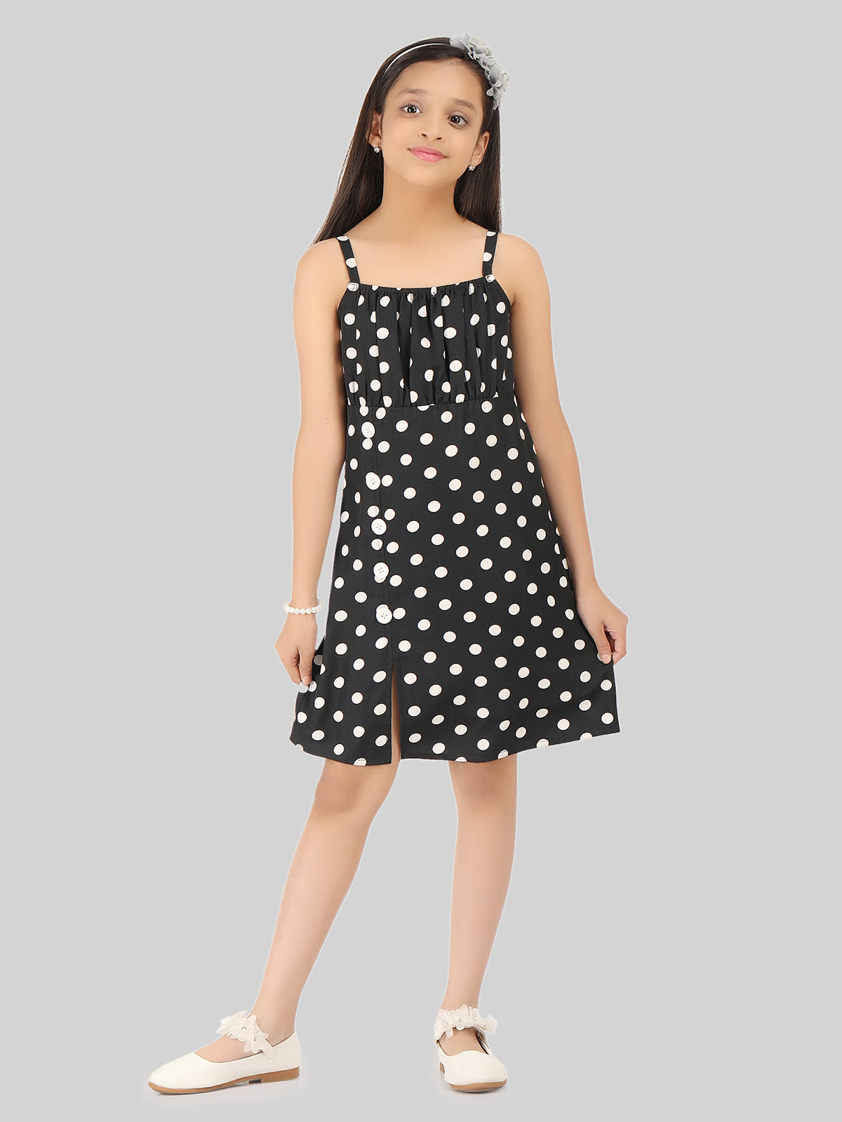 Girls Polka Dot Print Layered A-Line Dress