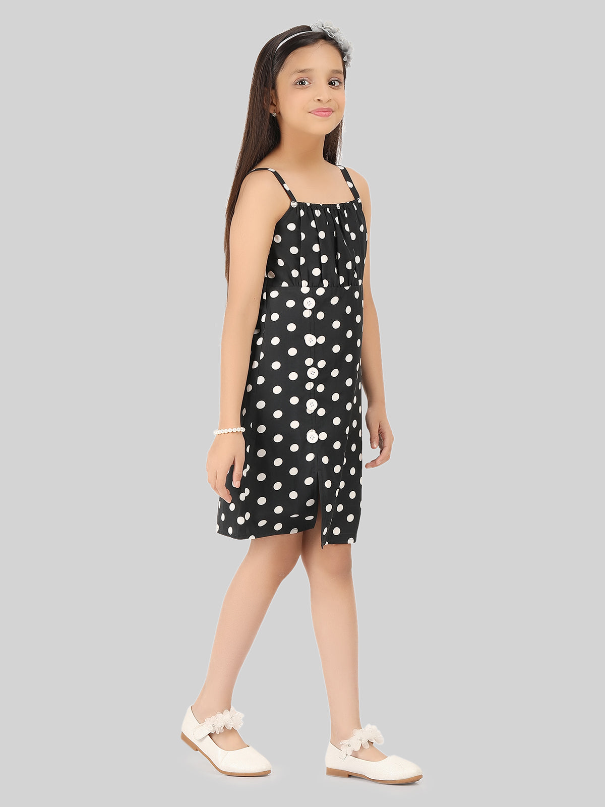 Girls Polka Dot Print Layered A-Line Dress