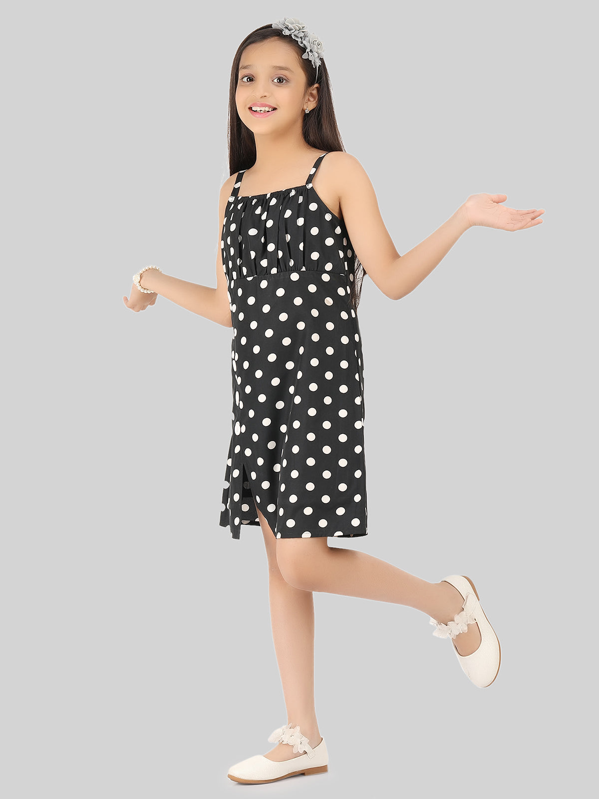 Girls Polka Dot Print Layered A-Line Dress