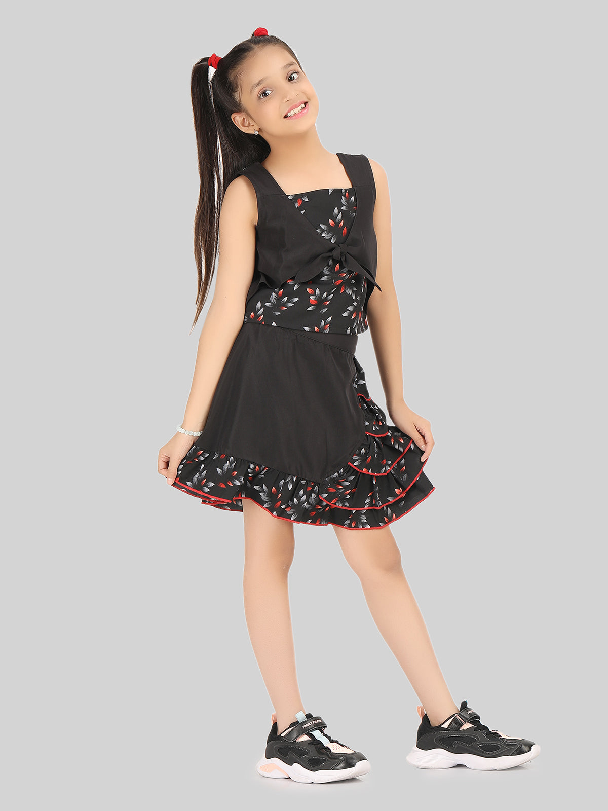 Girls Printed Sleeveless Top & Skirt Co-Ord Set