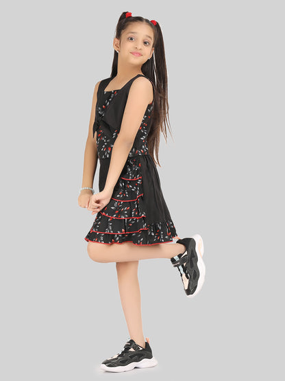 Girls Printed Sleeveless Top & Skirt Co-Ord Set