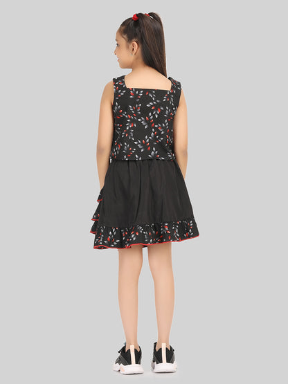 Girls Printed Sleeveless Top & Skirt Co-Ord Set