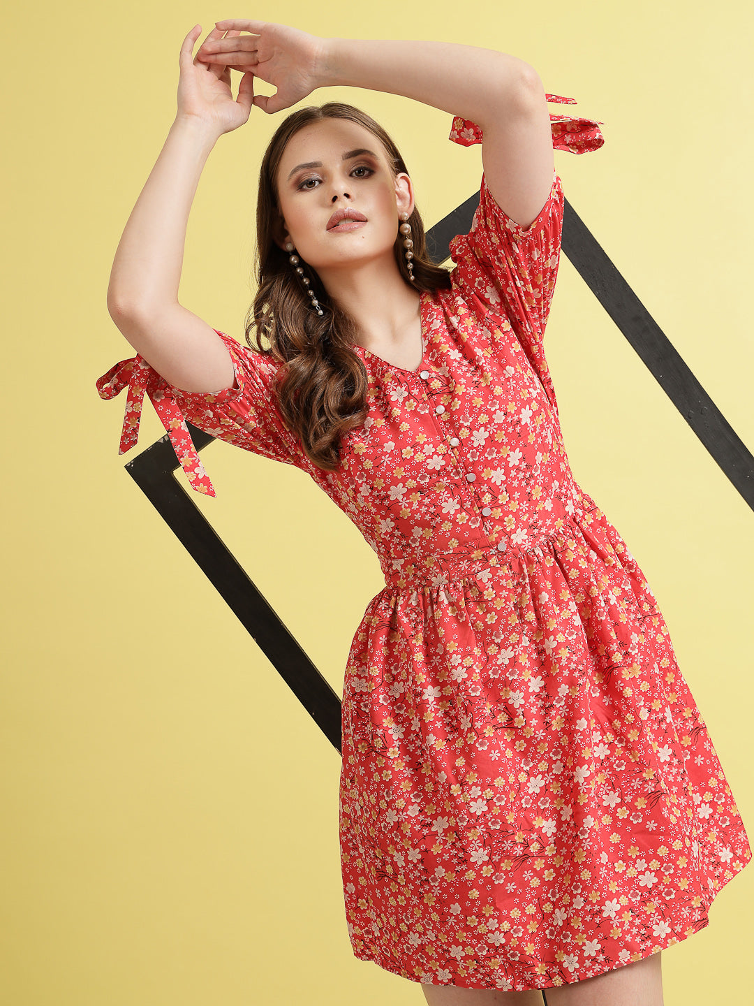 Being Naughty Women Floral Printed Puff Sleeve Fit & Flare Dress