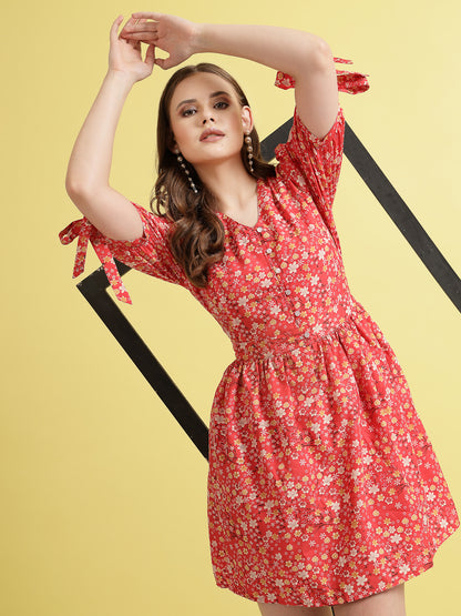 Floral Printed Puff Sleeve Fit & Flare Dress | Being Naughty