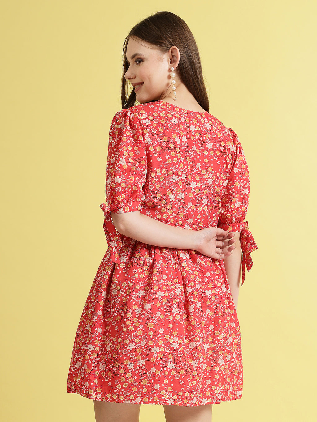 Being Naughty Women Floral Printed Puff Sleeve Fit & Flare Dress