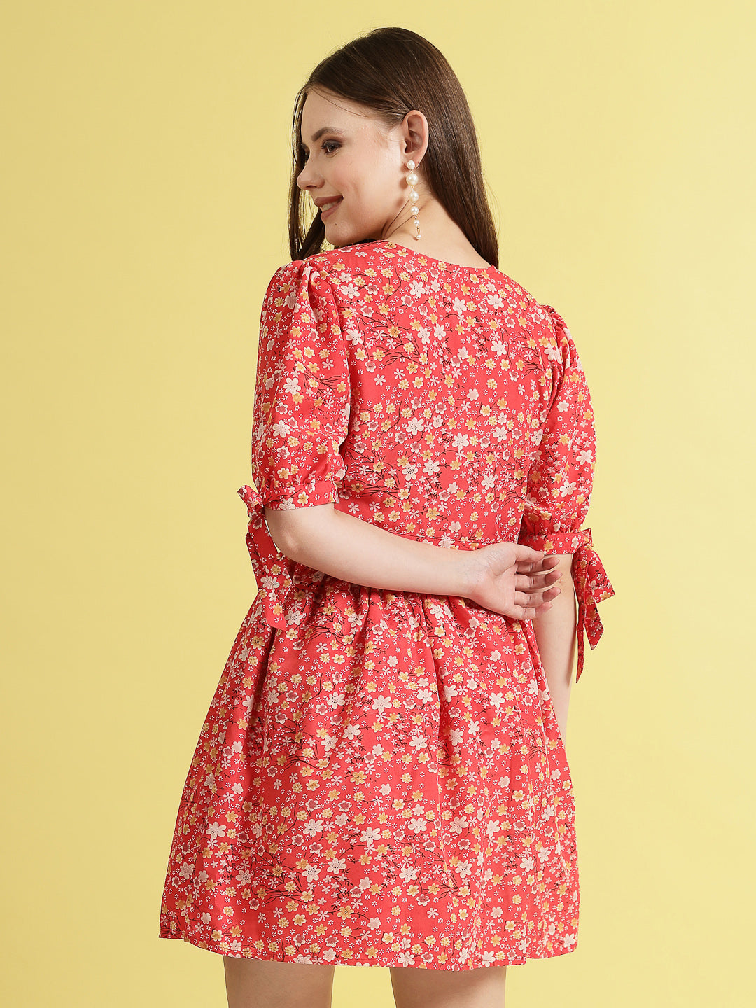 Being Naughty Women Floral Printed Puff Sleeve Fit & Flare Dress
