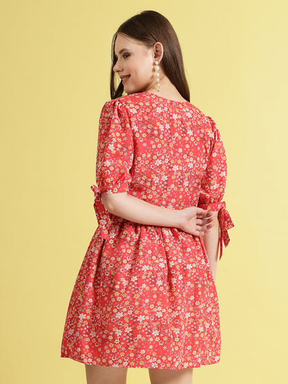 Floral Printed Puff Sleeve Fit & Flare Dress | Being Naughty