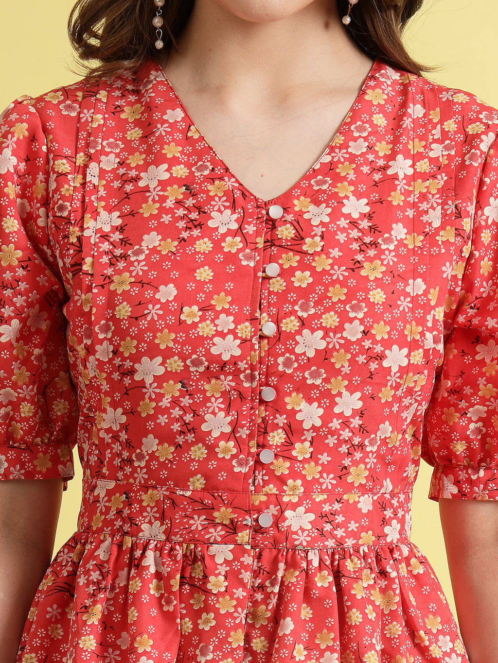 Being Naughty Women Floral Printed Puff Sleeve Fit & Flare Dress