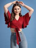 Being Naughty Kimono Sleeve Crepe Blouson Crop Top