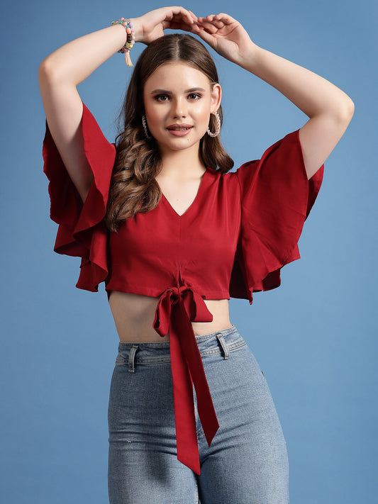 Being Naughty Kimono Sleeve Crepe Blouson Crop Top
