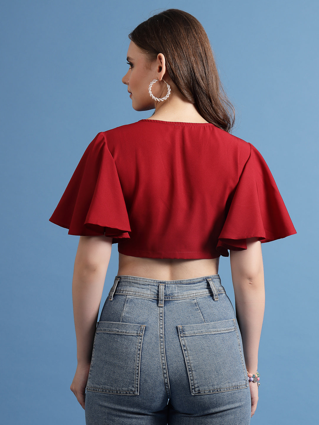 Being Naughty Kimono Sleeve Crepe Blouson Crop Top
