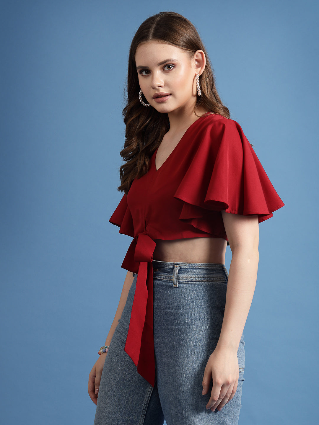 Being Naughty Kimono Sleeve Crepe Blouson Crop Top