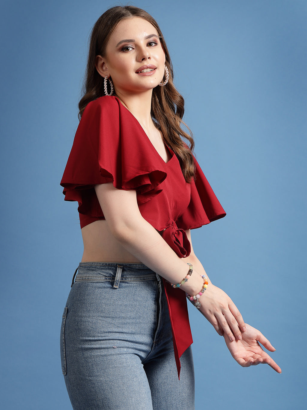 Being Naughty Kimono Sleeve Crepe Blouson Crop Top