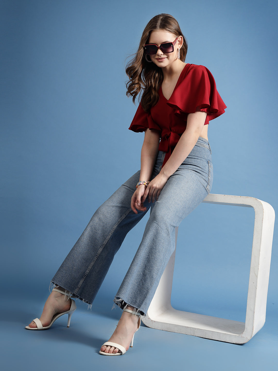 Being Naughty Kimono Sleeve Crepe Blouson Crop Top