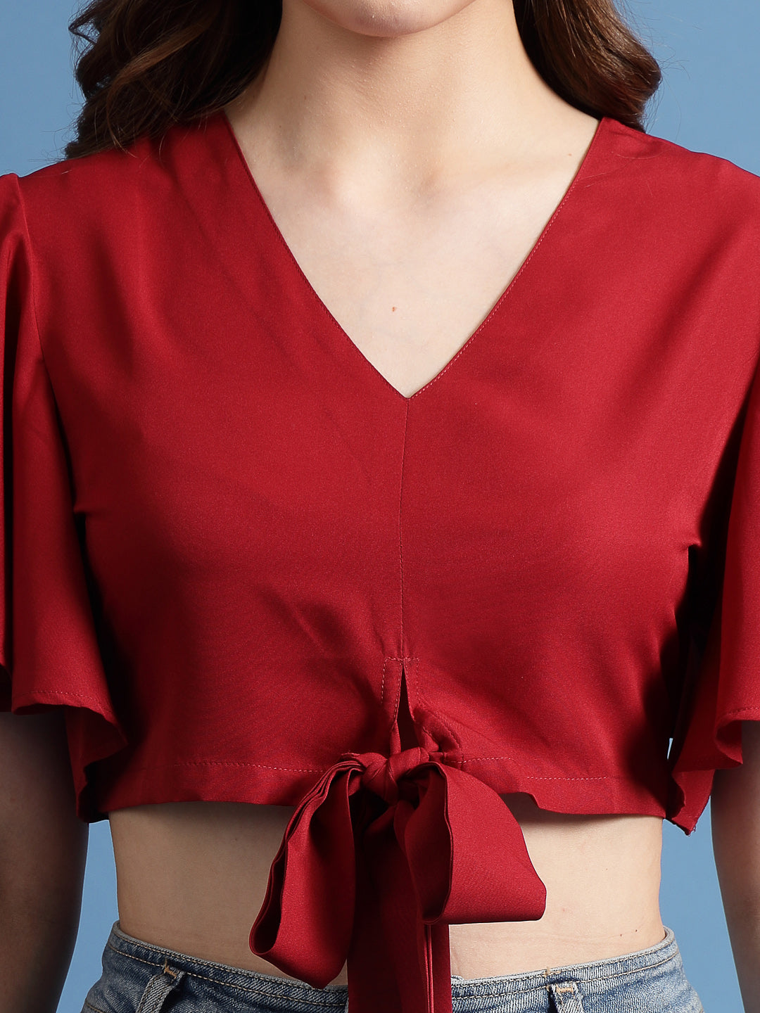 Being Naughty Kimono Sleeve Crepe Blouson Crop Top
