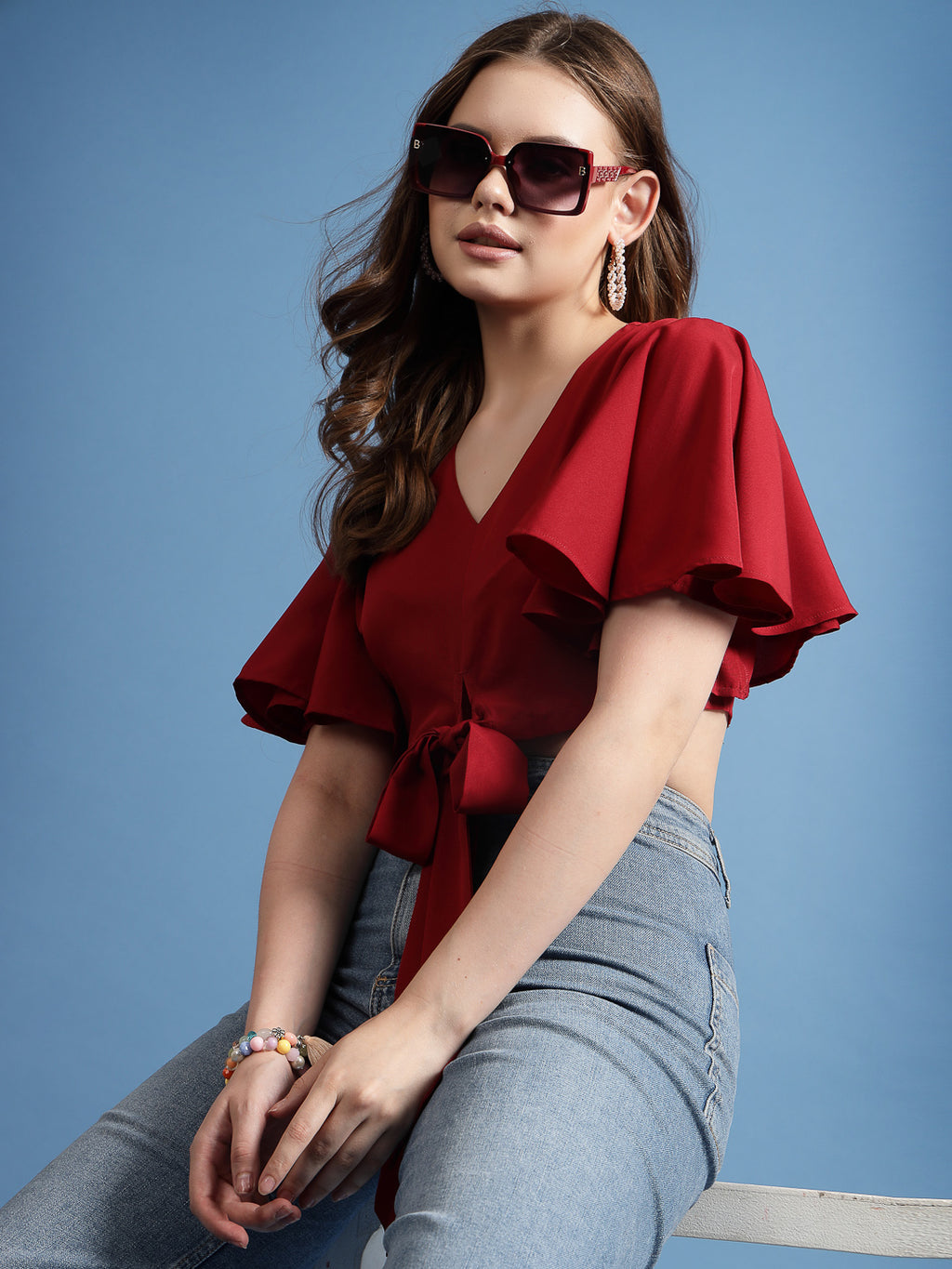 Being Naughty Kimono Sleeve Crepe Blouson Crop Top
