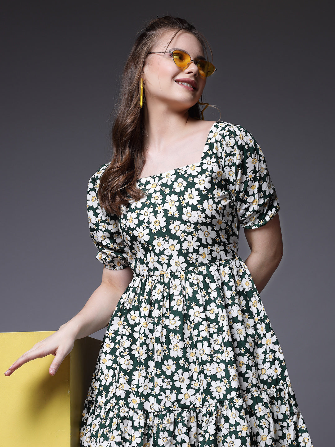 Women’s Floral Print Puff Sleeve Fit & Flare Dress
