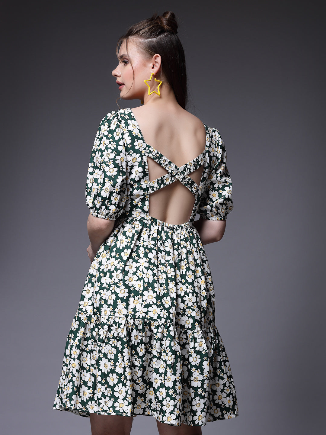Women’s Floral Print Puff Sleeve Fit & Flare Dress