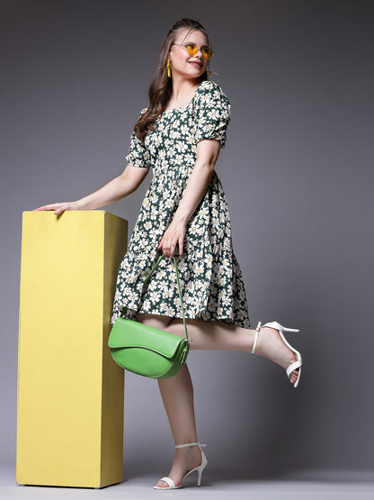 Women’s Floral Print Puff Sleeve Fit & Flare Dress