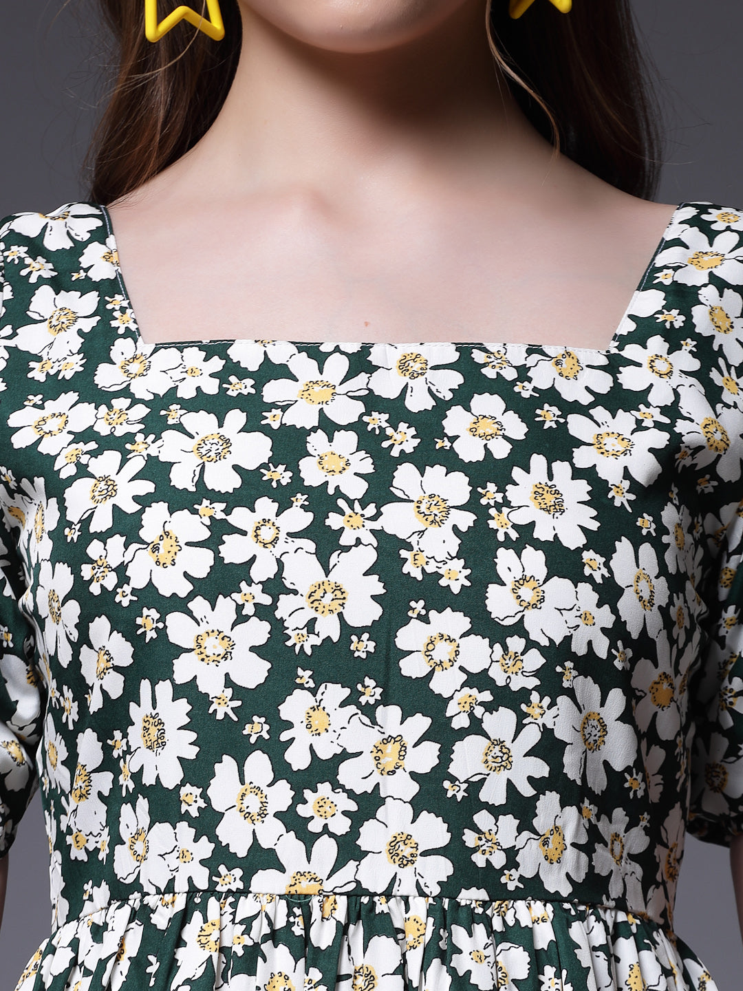 Women’s Floral Print Puff Sleeve Fit & Flare Dress