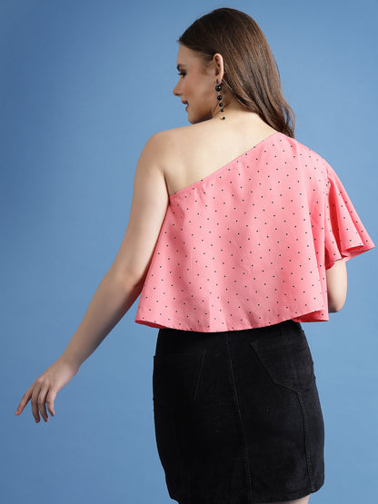 Women’s Polka Dot Printed One-Shoulder Top