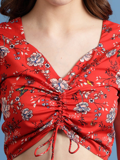 Women’s V-Neck Floral Print Puff Sleeve Fit & Flare Dress