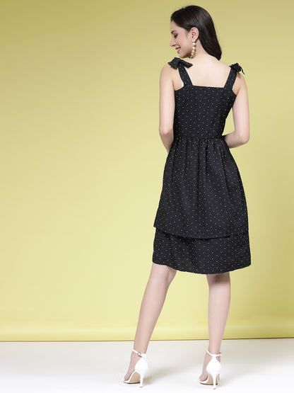 Women’s Polka Dot Print Layered Fit & Flare Dress