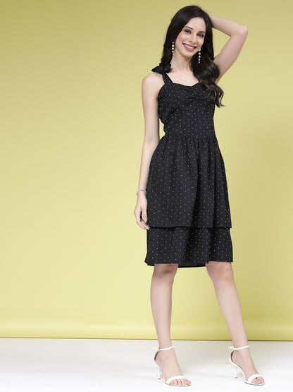 Women’s Polka Dot Print Layered Fit & Flare Dress