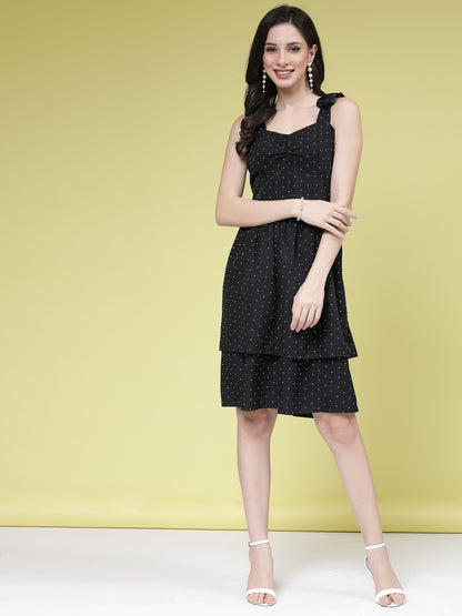Women’s Polka Dot Print Layered Fit & Flare Dress