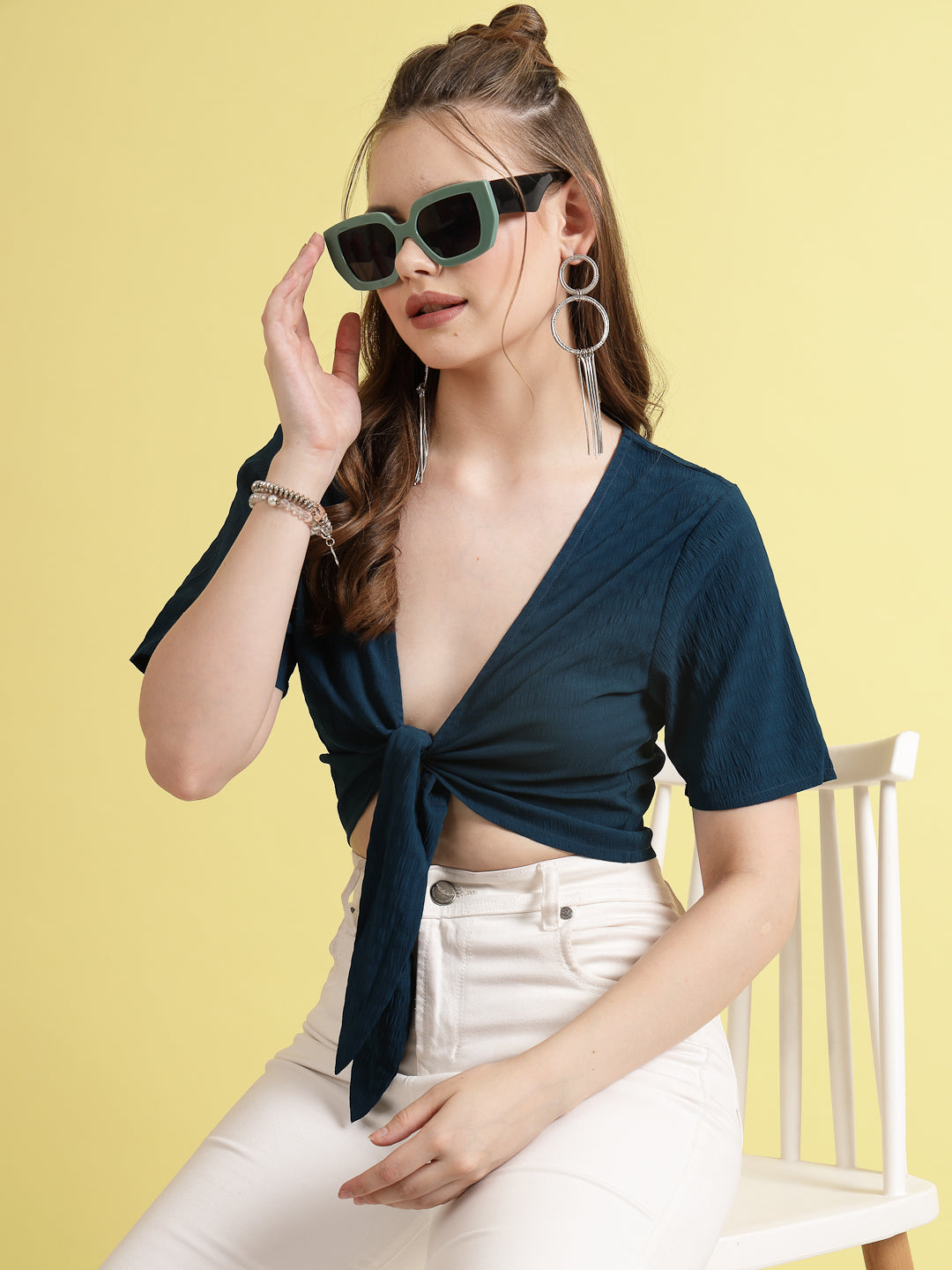 Women’s Solid Tie-Up Neck Top