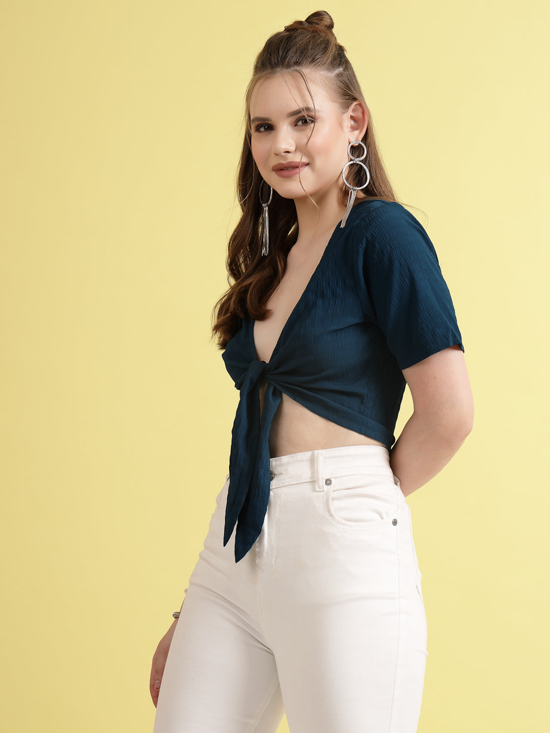 Women’s Solid Tie-Up Neck Top