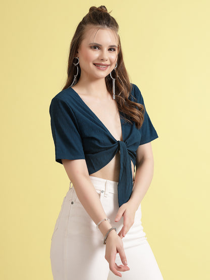 Women’s Solid Tie-Up Neck Top